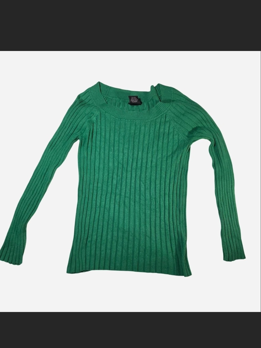 Green Ribbed Long-Sleeve Women's Sweater